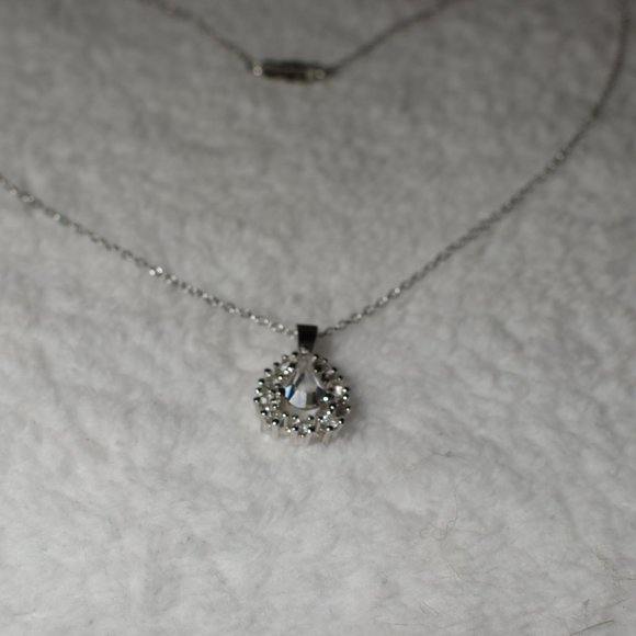Jewelry Jewelry - 10KGP Silver Necklace w/Multi CZ Teardrop Pendant
